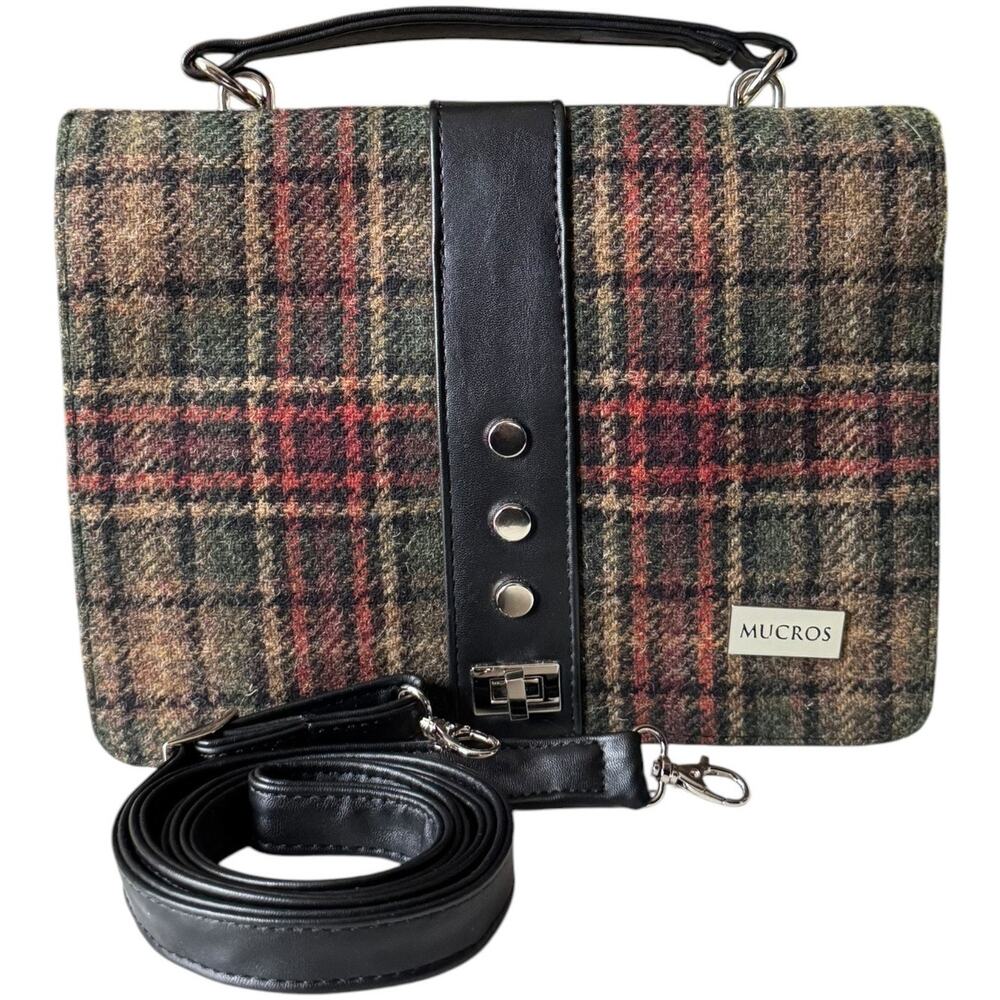 MUCROS WEAVERS Irish Tweed Wool green & red Fiona Top Handle Crossbody